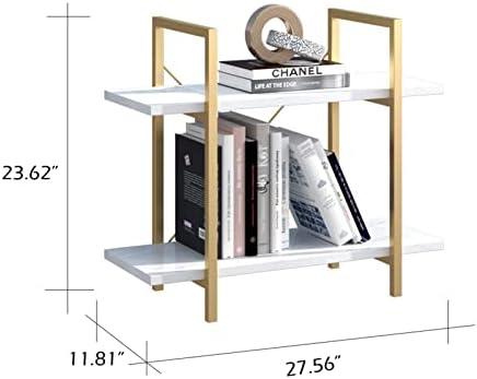 Estante de prateleira aberta de 2 camadas Iotxy - Modern Freesternding Wooden Display Stand Unit com moldura de metal para casa e escritório,