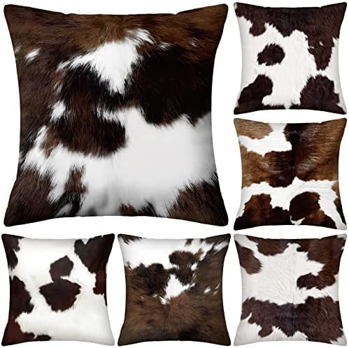 Conjunto de 6 travesseiros de vaca capas de 18 x 18 polegadas Capas de travesseiro de couro