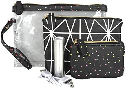 Sob um céu 3 peças Travel Cosmetic Set com Power Bank Portable Charger, Sprinkles Black