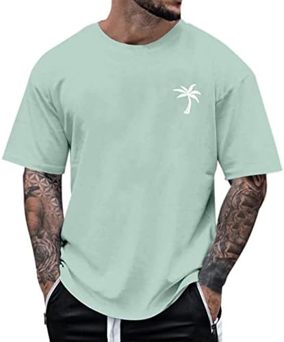 Camisetas de manga curta de Zddo Men Summer Summer Hawaiian Tree Print Crew Pescoço Tee Tops Athletic Sports Casual Casual