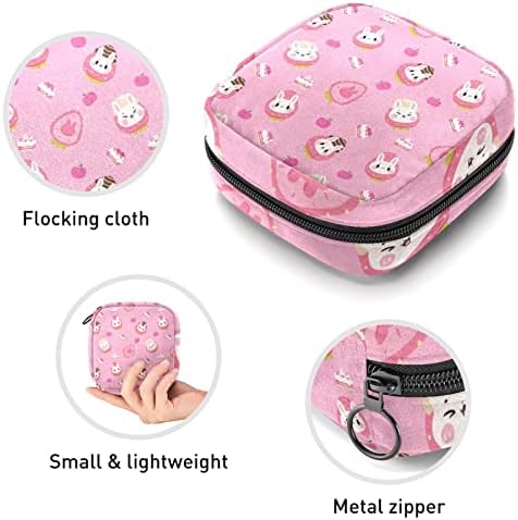 Bolsa de armazenamento de guardanapo sanitário, bolsa menstrual da bolsa portátil Bolsas de armazenamento portáteis de guardas sanitários Menstruação feminina para meninas adolescentes mulheres mulheres, desenho animado de animais de coelho rosa bolo de morango rosa