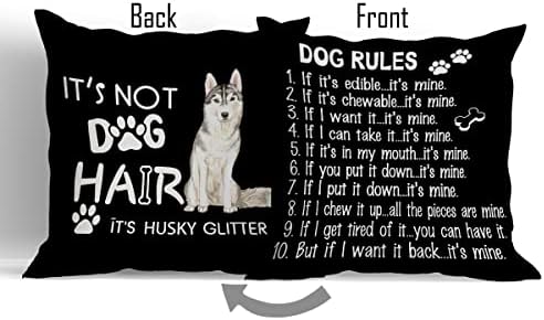 Huester não é cabelo para cachorro é husky glitter reversível tampa de travesseiro de arremesso de 18 x18 travesseiro decorativo