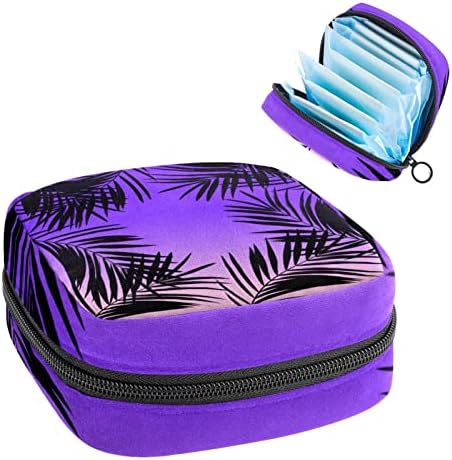 Bolsa de armazenamento de guardanapos sanitários de Oryuekan, bolsas de zíper menstrual reutilizável portátil, bolsa de armazenamento de tampões para mulheres meninas, folhas tropicais de verão ao pôr do sol