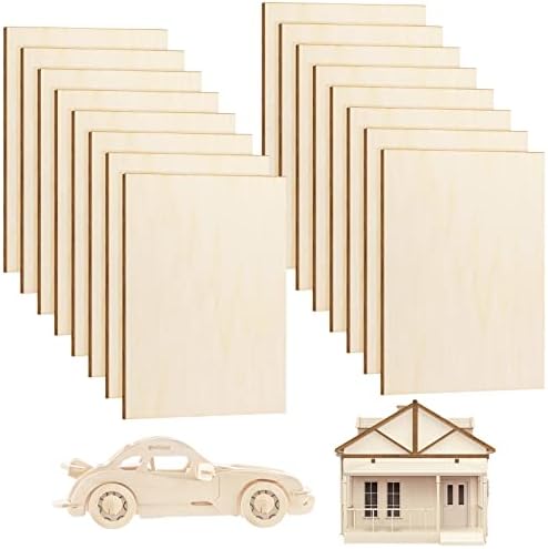 Aodaer 16 peças 12 x 8 polegadas folhas de madeira quadrada inacabada Balsa Balsa Wood Board Hobby Plywood Painéis para artesanato,