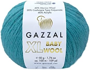 3Pack Gazzal Baby Wool XL, 40% de lã merino, 20% de cashmere tipo poliamida, 40% de acrílico, cada um de 1,76 oz / 109 jardas,