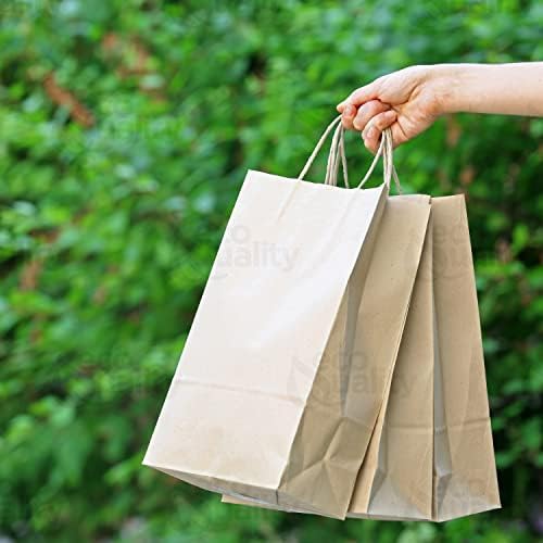 Ecoqualidade - 10x5x13 polegadas - 100pcs - sacos de papel marrons médios com alças, compras, sacolas de presente, festa, mercadorias, lancheiras, sacolas de mercearia