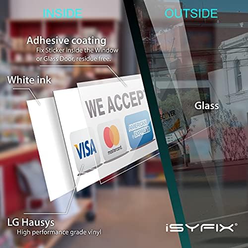 adesivos de adesivos de cartão de crédito ISYFIX assinam adesivos - para dentro da janela ou porta de vidro Pacote de 4 pacote de 9 ”x 3” - aceitamos Visa, MasterCard, Amex & Discover, etiquetas de vinil adesivo para lojas e empresas