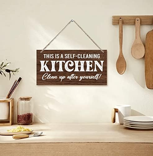 Regras de cozinha Sinal de decoração de madeira, esta é uma cozinha autolimpante, decoração de placa de madeira impressa em madeira,