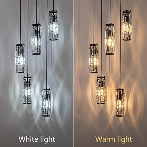 Luz de pingente lmqnina, luminárias pendentes modernas pretas, mini lustres de cristal, iluminação pingente de 5