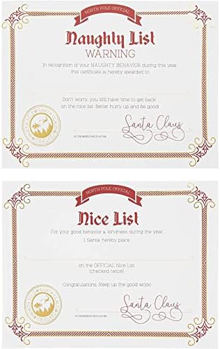 Certificados Nice e Naughty List - papel de certificado de Natal de 48 pacote do Papai Noel para crianças, favores de