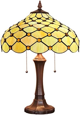 ThatYears Tiffany Table Lamp Bands Ambar estilo manchado Lâmpada de mesa de vidro 16x16x24 polegadas Mesa de estilo vintage Reading Decoração leve para quarto da sala