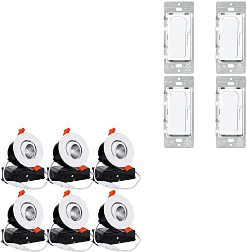 Torchstar LED Receded Bundle Dimmer Switch, 6 pacote de 3 polegadas LED Gimbal Dimmable Light Robled e 4 Pack Dimmer