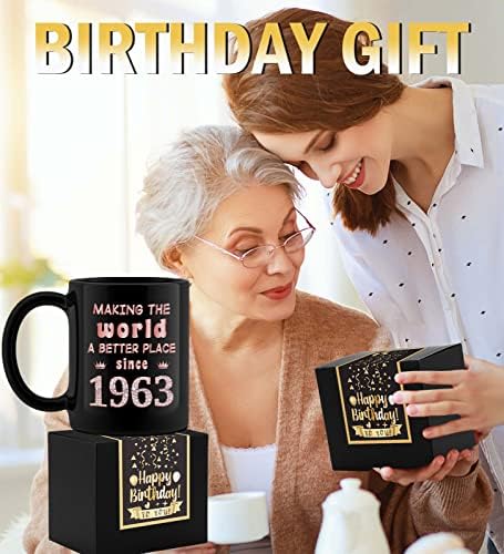 Henghere 60º aniversário Presentes para homens Mulheres, Presente de 60 anos, Decorações de festa de aniversário de 60 anos, Vintage - Sixty Decorações de aniversário Caneca de café, preto e ouro rosa 2
