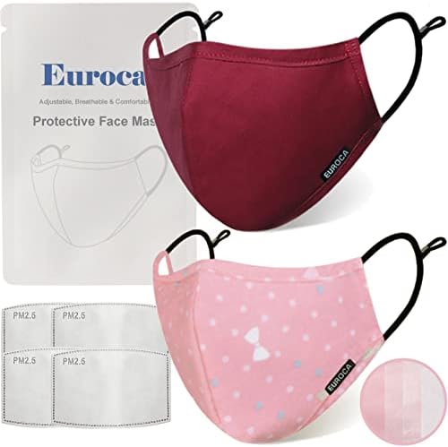 Máscaras de pano euroca 4 camadas laváveis ​​reutilizáveis ​​respiráveis ​​ajustáveis ​​com bolso de filtro para filtros adultos-2 incluídos