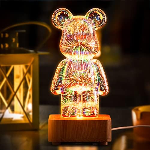 Lâmpada de Urso de Fogo de Fireagem 3D colorida Urso decorativo Luz noturna, lâmpada de mesa de vidro Variável 8 cores Leve o presente da luz da luz dos namorados para ela ou ele