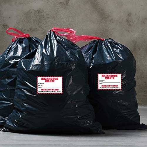 Rótulo de resíduos perigosos com alça com cuidado, 4 x6, 25 pacote, rótulo vermelho e branco, contém avisos de resíduos perigosos ou