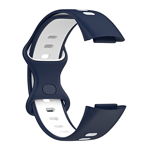EIEUUK Sport Band Compatível com Fitbit Charge 5 Acessório SmartWatch, costura de cores Design de cores de silicone macio pulseiras Substituição de pulseira de pulseira para Charge5 Mulheres homens, Blue White