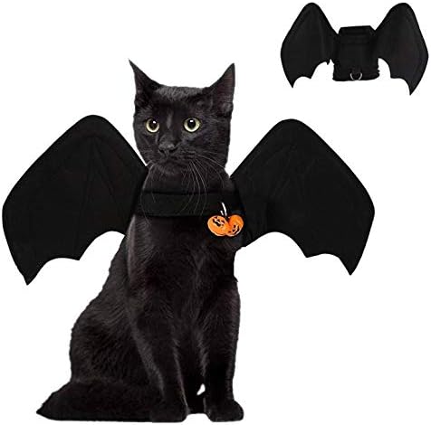 Creative Halloween Cat Foste Bat Wings Bell Pet Dog Cat, vestido super fofo roupas para animais de estimação para Halloween, preto