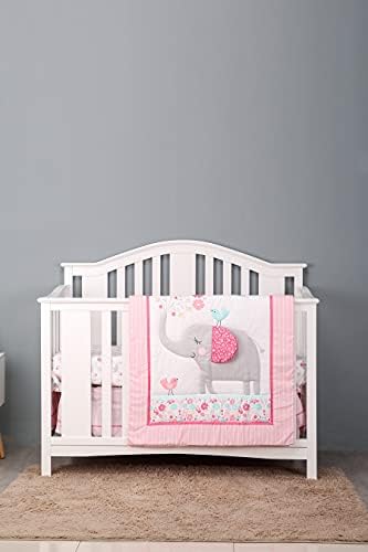 2 PCs Bordando o bordado de elefante elefante berçário de berço Conjunto de cama de berço bebê menina rosa Floral Berço de