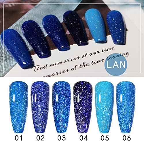 Fannyc Reflexivo Glitter Gel Malel Blue Blue Set Shining Glitter Nail Art Polishs Valentine's Nails Blue Colors Conjunto