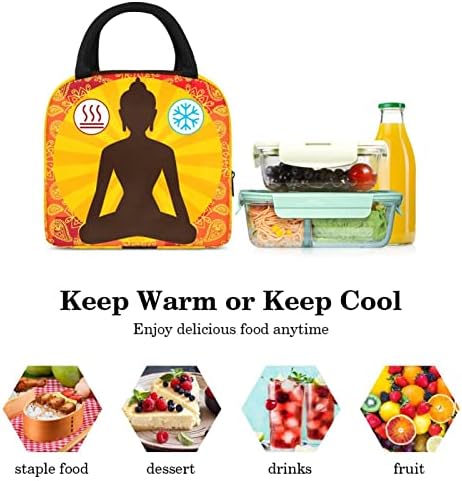 Meditação Luz Orange Lotus Paint Saco de lancheira Isolada Bag de piquenique para piquenique ao ar livre Viagem de alimentos Contêiner Sacos mais frios para homens Mulheres