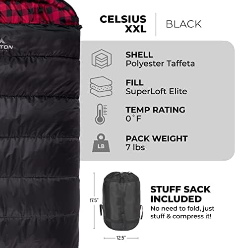 Teton Sports Celsius XXL 0 grau Saco de dormir - Saco de dormir para o clima frio para homens e mulheres - Acessório de acampamento