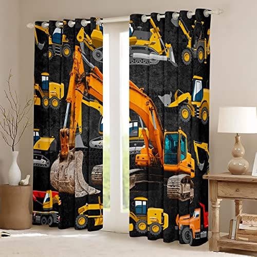 Cortina de escavadeira, cortinas de janela do trator amarelo, tratamentos de janela de caminhão de veículos de construção para meninos