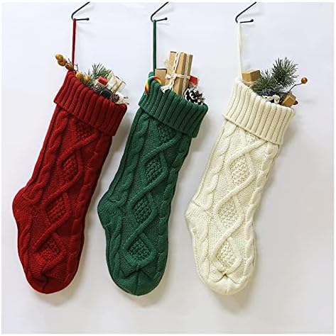 Deflab meias de lã tricô caseiro decoração de bolsa de doces de 46 cm de diamante bolsa de presente decorações de meias de natal conjunto de meias de natal