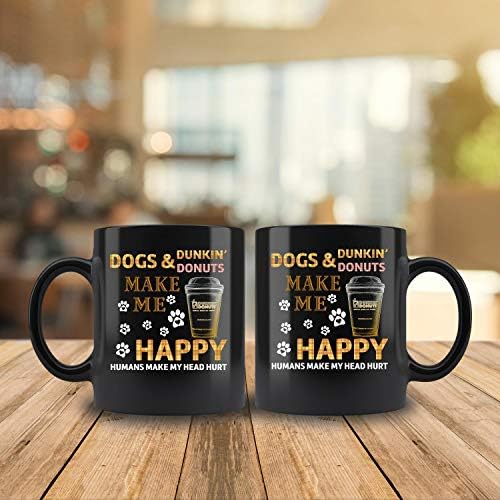 Cães felizes e donuts dunkin humanos fazem a cabeça machucar caça de café 11 onças e 15 onças de chá preto xícaras