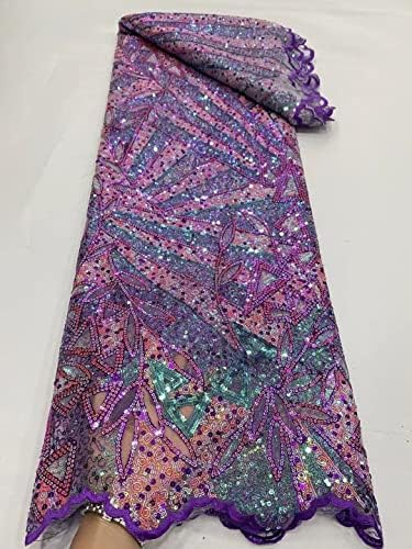 Tecido de renda de tule nigeriano annenearu com lantejoulas de bordado de costura de costura guipure organza baile vestidos de