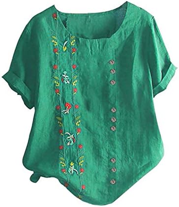 Tops de linho de algodão para mulheres modernas gráficas florais de manga curta de túnica camisetas casuais o pescoço camisetas básicas blusas
