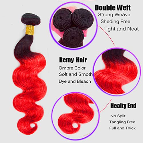 Muaowig muao vermelho 3 pacotes ombre pacote de cabelo humano Toque de reboque preto a onda corporal vermelho Pacotes de cabelo