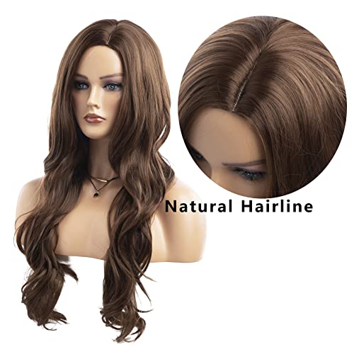 Baruisi Long Wavy Brown perucas para mulheres lado parte parte natural Cosplay Cosplay Fibra sintética Peruca resistente à peruca