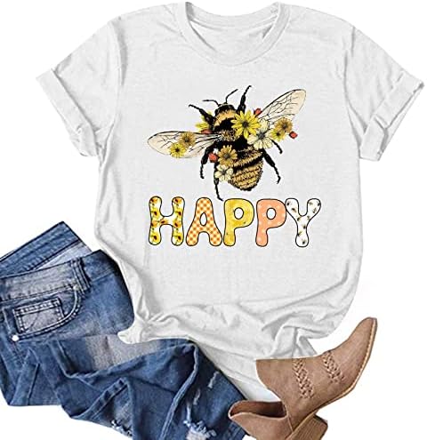Ladies Bee Festival Summer Tops de manga curta Funny Bees Letters Impresso T camisetas casuais camisetas de pulôver solto