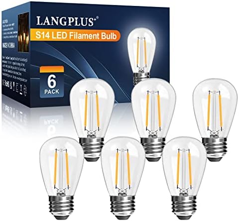 LANGPLUS+ S14 2W LED FILamento lâmpadas de vidro AC 120V, E26 Base Led Edison Bulb 180lm, lâmpadas LED vintage para lâmpadas