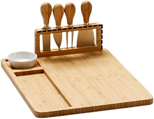 Placas de charcutaria requintadas, tábua de queijo de bambu e conjunto de facas, grandes placas de charcutaria, bandeja de queijo para entretenimento e servir bancada