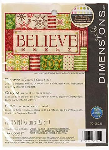 Dimensões 'Believe' Counted Cross Stitch Kit, 14 Conde Natural Aida, 7 '' x 5 ''