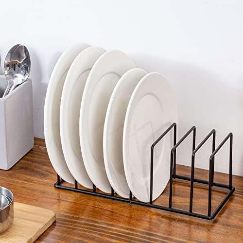 Mygift Kitchen Banchetop Display Storage Rack, moderno organizador de pratos de arame de metal preto fosco para pratos planos, tábuas de corte, bandejas de servir