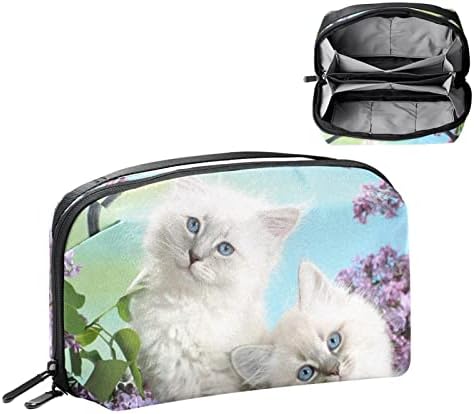 Organizador eletrônico, bolsa de cosméticos, organizador de viagens eletrônicas, bolsa de tecnologia, padrão de flor de gato branco