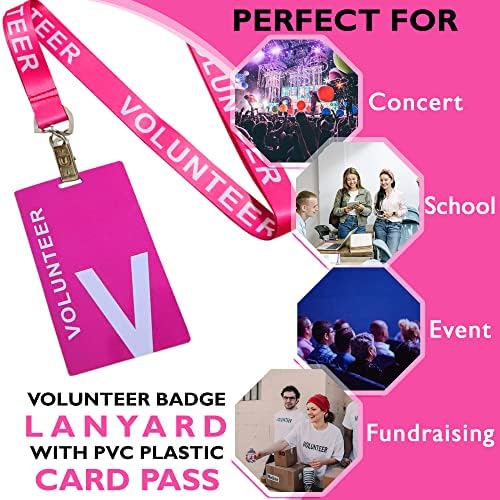 Eastex 10pcs Citão voluntário de distintivo com PVC Plastic Pass Pass - cordão voluntário - crachás voluntários rosa para