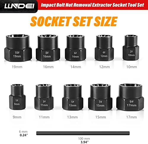 Llndei 3/8 Drive Socket Socket Set SAE e METRIC 48PCS, Bolt Extrator Conjunto 11pcs, aço CR-V, soquetes de 6 pontos, barra