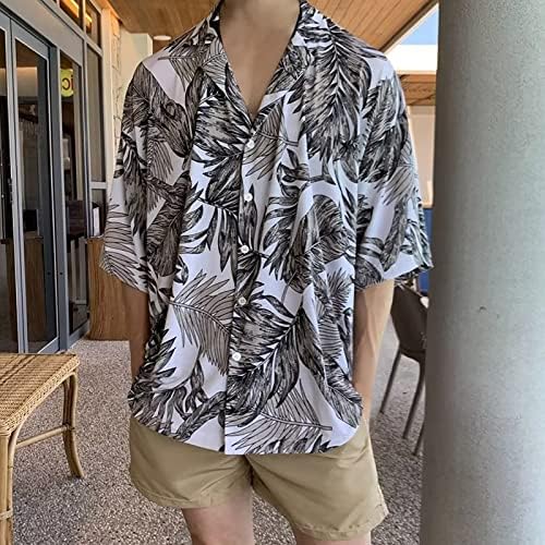 2023 Novos masculinos casuais de praia estampada de praia havaiana de manga curta para baixo camisa de vestido vintage