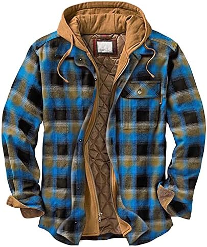 Casa de camisa de flanela forrada Sherpa masculina, inverno, de manga comprida de inverno, casacos de jaqueta de
