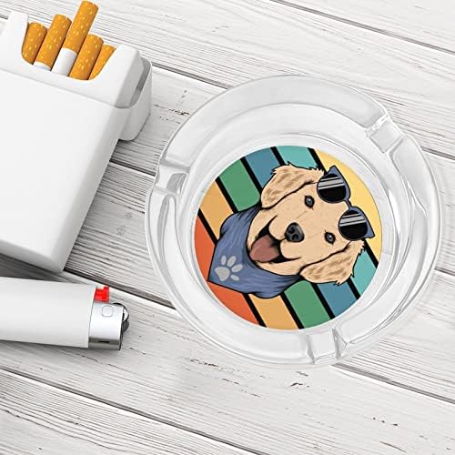 Retro Golden Retriever Dog Glass Smoking Chestray Cigaretas Charting Round Cinnhol de bandeja de cinzas para o ar livre