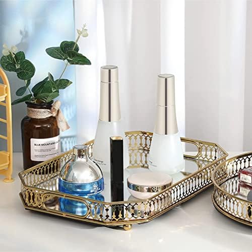 BBA Sunrise -Gold Mirror Perfume Bandeja -Bandeja decorativa de Large, bandeja de vaidade para maquiagem, perfume, jóias ou para decorar seu quarto ou bandeja de banheiro para a cômoda 13.9 x9.8 x2.3