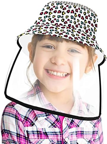 Chapéu de proteção para adultos com escudo facial, chapéu de pescador anti -sun tap, moda colorida de arte de leopardo
