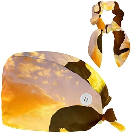 Capace de trabalho Yoyoamoy com botões Chapéu Bouffant With Elastic Hair Band One Size Avestrich African Sunset