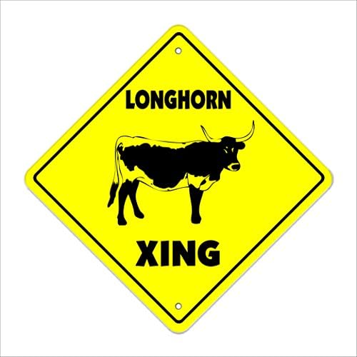 Longhorn Crossing Sign Zone Xing | Interno/externo | 17 Plástico de plástico alto, bovina de bovina de bovina Angus