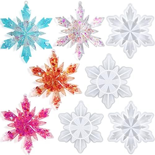 Moldes de resina de Natal de Huakener - 4 PCs Big Snowflake Resin Mold, moldes de resina de ornamentos de Natal para