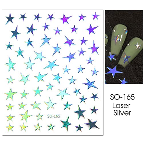 Star Nail Art Sticker 4 de julho Decalques de adesivos de unhas Independence Dia da unha suprimentos de arte 3D Design de estrela branca de lascas de ouro Auto -adesivo para acrílico Patriótico Americano Decoração de unhas